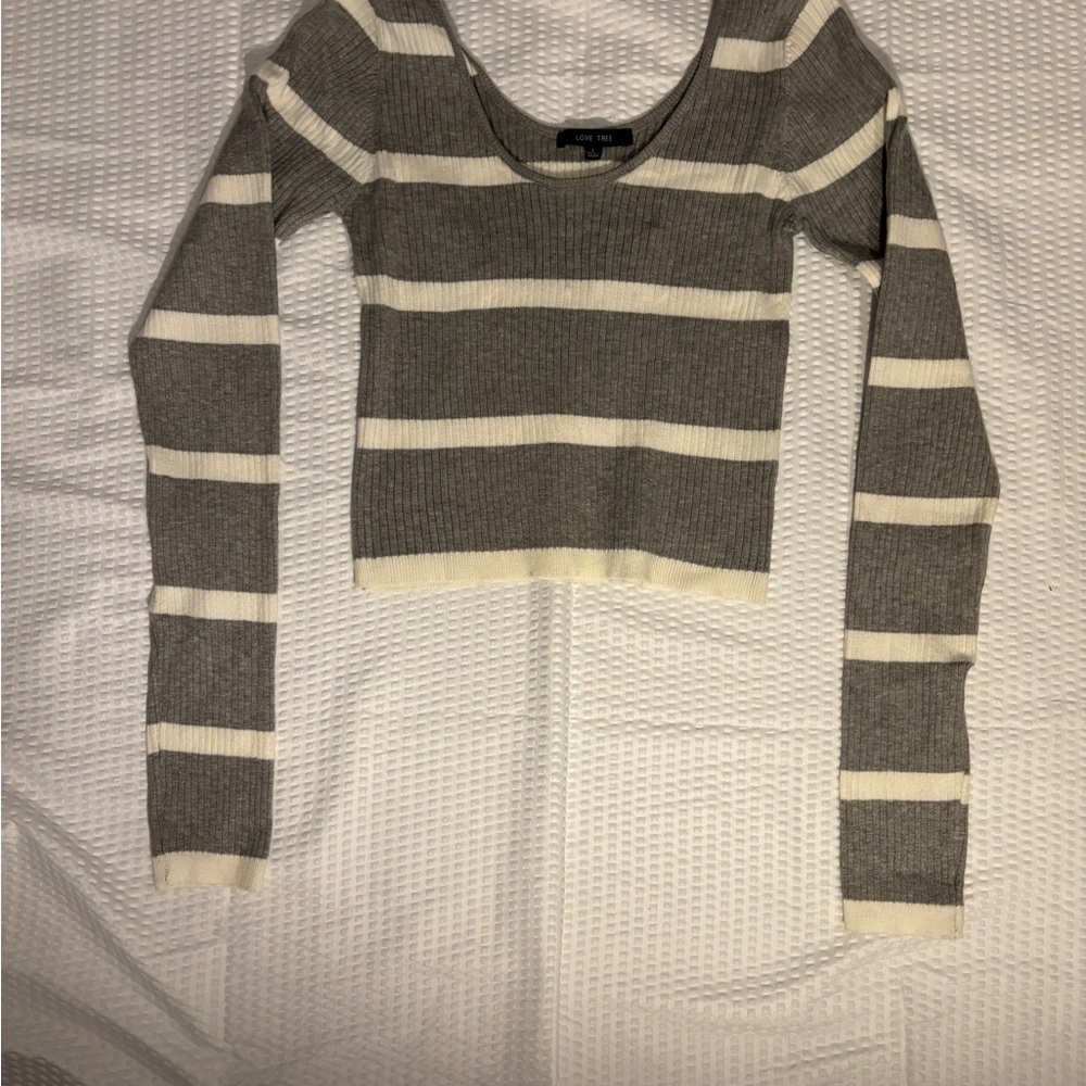 Love Tree Gray and Cream Striped Women's Sweater